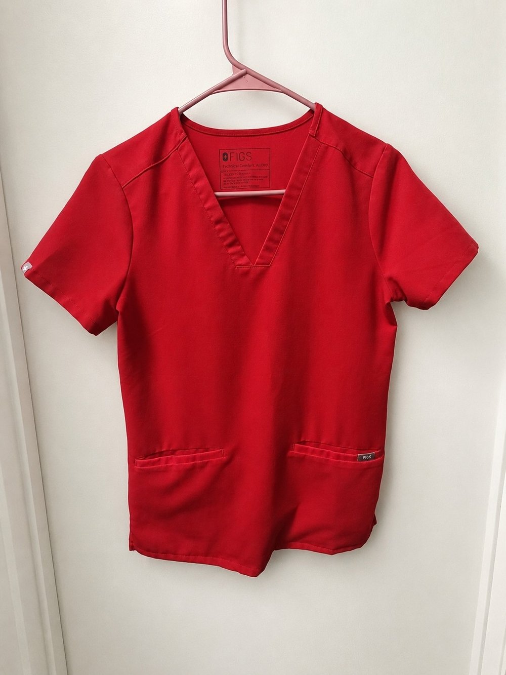 Figs Women's V-Neck Tunic Top in Red